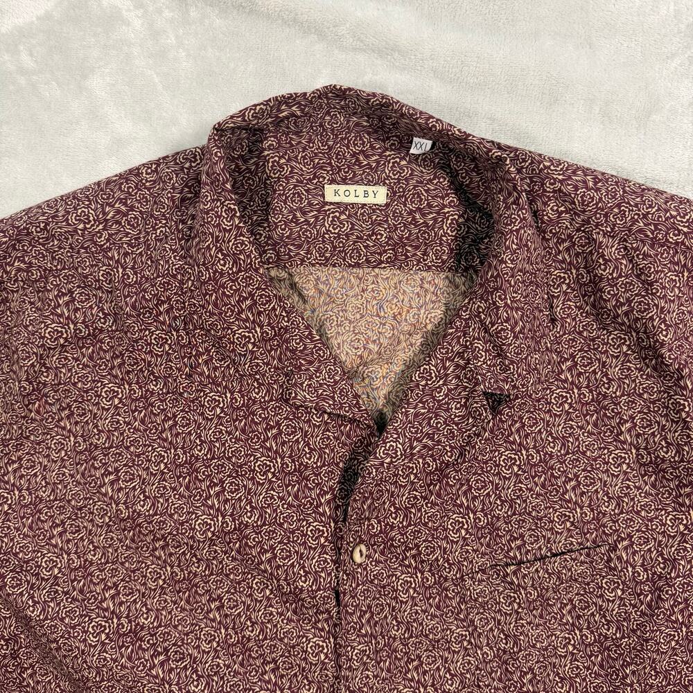 Kolby Shirt Men’s XXL Burgundy Floral Camp Collar Short Sleeve Button Up